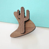 SSF SECOND: Walnut cactus brooch