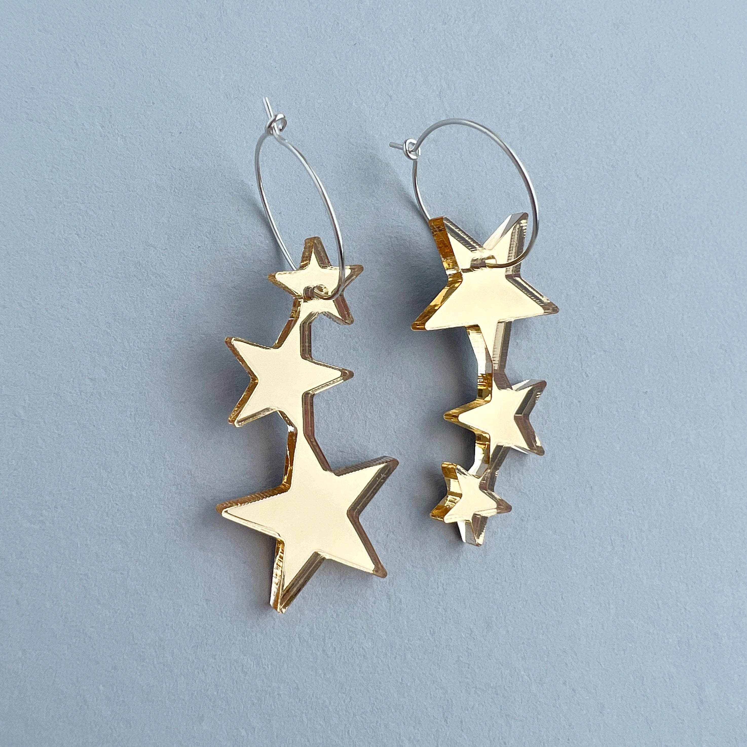 Star Trio Hoop Earrings - Silver/Gold/Pink Mirror