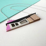SSF SAMPLE: Midcentury house necklace with pink trees