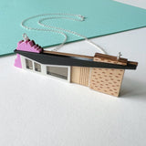 SSF SAMPLE: Midcentury house necklace with pink trees