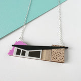 SSF SAMPLE: Midcentury house necklace with pink trees