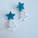 Star-Topped Mini Christmas Tree Earrings - White