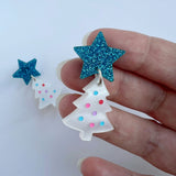 Star-Topped Mini Christmas Tree Earrings - White