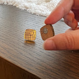 Etched MCM Stud Earrings - Gold Mirror