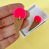 Ice Cream Cone Earrings - Strawberry or Vanilla
