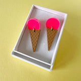 Ice Cream Cone Earrings - Strawberry or Vanilla