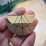 Walnut and Gold Mirror Stacked Bowls Brooch