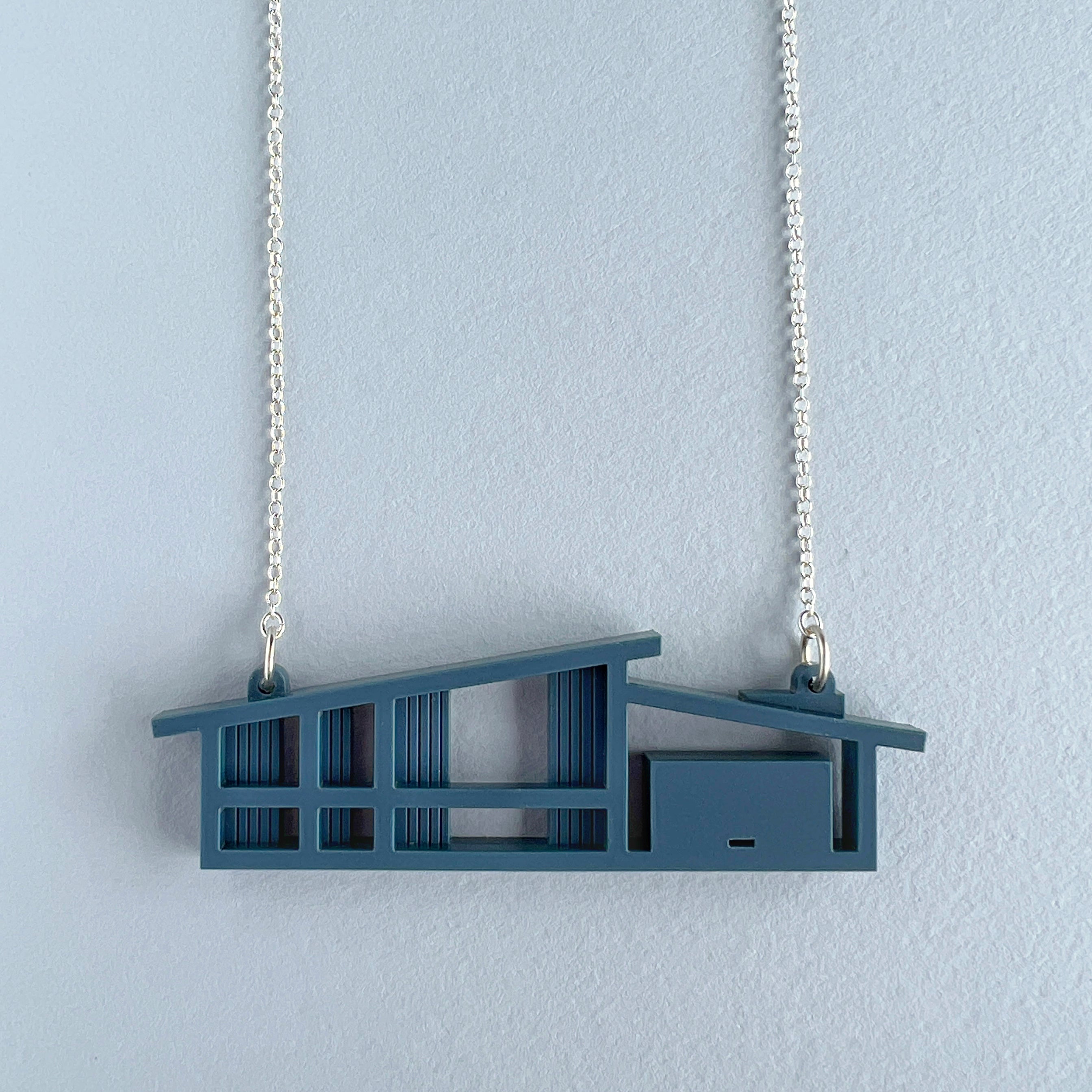 Offset Roof Blueprint House Necklace – Marshmallow or Navy