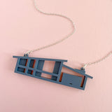 Offset Roof Blueprint House Necklace – Marshmallow or Navy