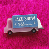 Fake Snow Delivery Truck Brooch