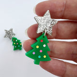 Star-Topped Mini Christmas Tree Earrings - Green