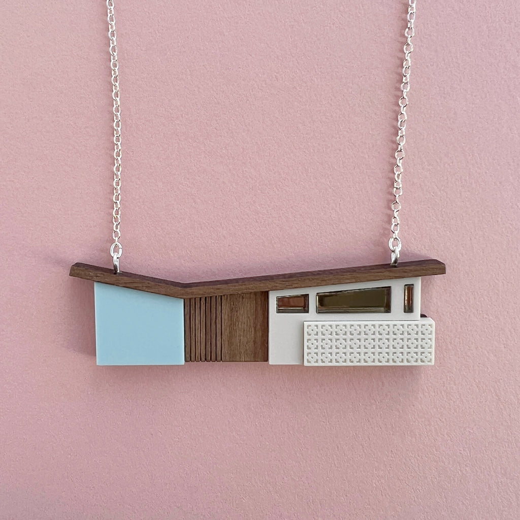 Butterfly Roof House Necklace - Powder Blue - Tiny Scenic