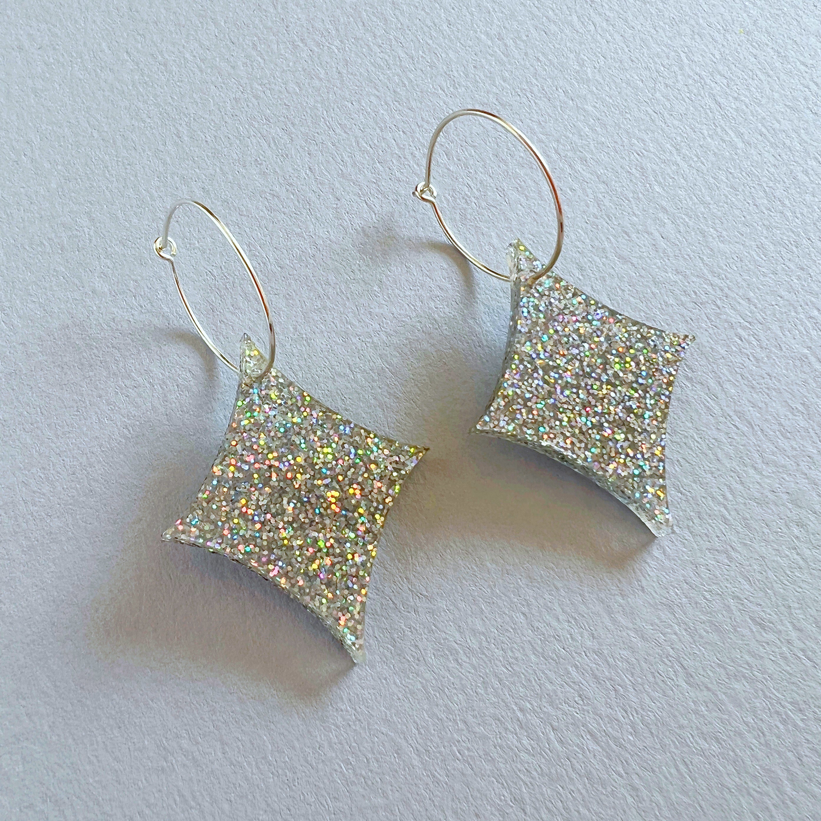 Starburst Earrings Silver Holographic Glitter