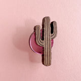 Cactus Pin - Walnut / Pink