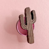 Cactus Pin - Walnut / Pink