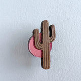 Cactus Pin - Walnut / Pink