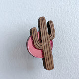 Cactus Pin - Walnut / Pink